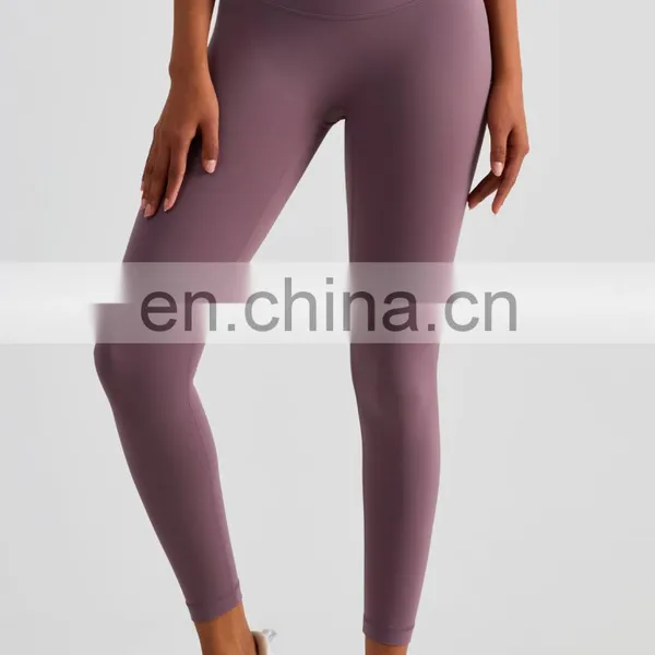 Sexy Peach Hip High Waist V Cut Cross Waist Yoga Leggings Hot Tummy Control Gym Fitness Workout Activewear Tight Pants For Women photo-3
