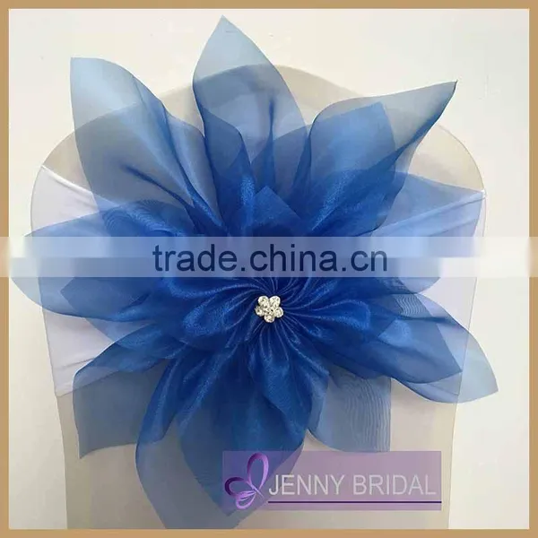 C321A Wholesa New Desigh Royal Bule Organza Flower Chair Cover for Weeding Supplier's Choice photo-2