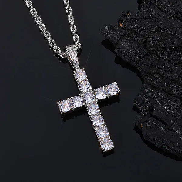 Men Women Hip Hop Cross Shiny Pendant With 4mm Zircon Tennis Chain Charm Iced Out Bling Exquisite Necklace Jewelry Fashion Gift photo-5