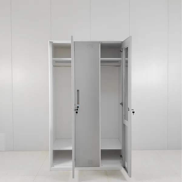 Grey 3 Doors Steel Gym Locker Customized Metal Storage Cabinet Clothes Wardrobe With Lock photo-2