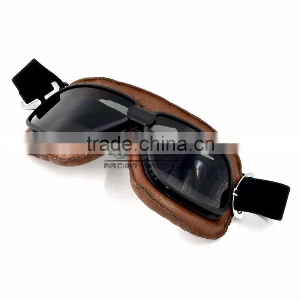 BJ-GT-009 Comfortable Tea Lens Leather Motocross Goggles photo-3