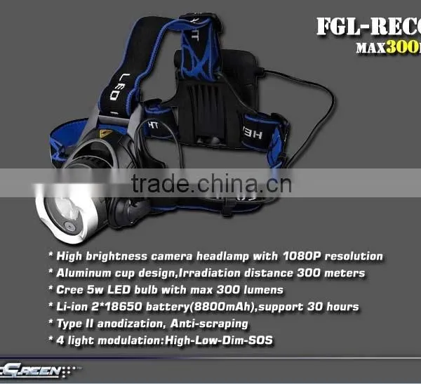 Aluminum Rechargeable 2x18650 Sport 5w Led Camera Headlamp photo-2