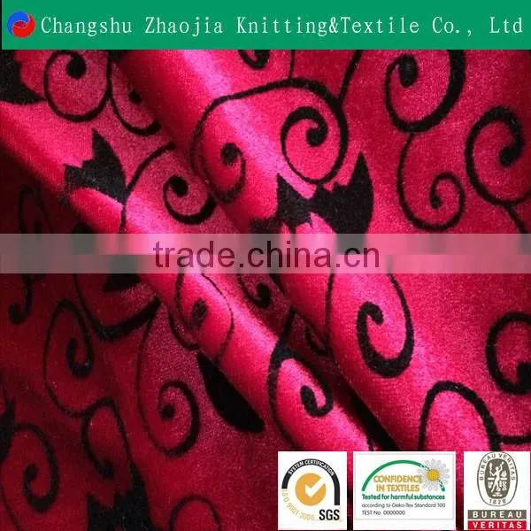 China Manufacturer Flower Polyester Flocked Sofa Upholstery Fabric ZJ015