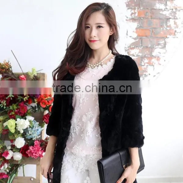 Women's Soft Long Rex Rabbit Fur Coat photo-4