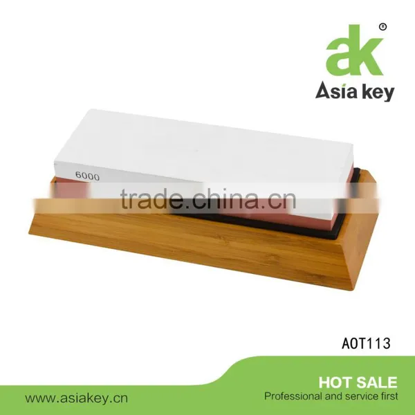 Anti-Slip Bamboo Base Double Sided White Corundum Knife Whetstone Sharpening Stone photo-2