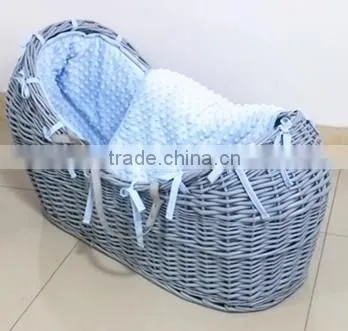 Silver Grey Wicker Moses Basket