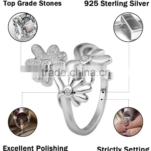 2015 Wholesale 925 Sterling Silver Ring Three Sunflower Pave Setting Ring photo-2