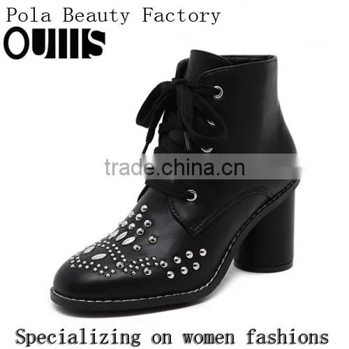 2016 Comfortable Chunky Heel Ankle Boots Lace up Martin Boots for Hot-selling PJ4391 photo-2