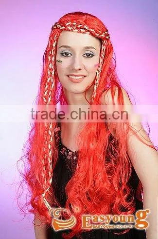 Wholesale Long Red Color Braids Wig Type and Machine Made Wig Technique Cheap Colorful Party Wig photo-3
