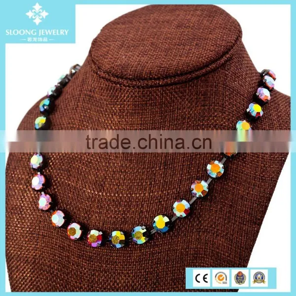 Crystal Designer Inspired Necklace/Gunmetal Austria Crystal Necklace/ Multi Crystal Statement Necklace photo-6