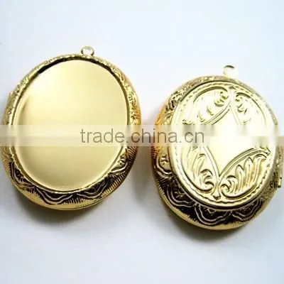 30x40mm Gold Plated Brass Oval Big Bezel Tray Setting Photo Locket Pendant Charm DIY Supplies 1126005 photo-2