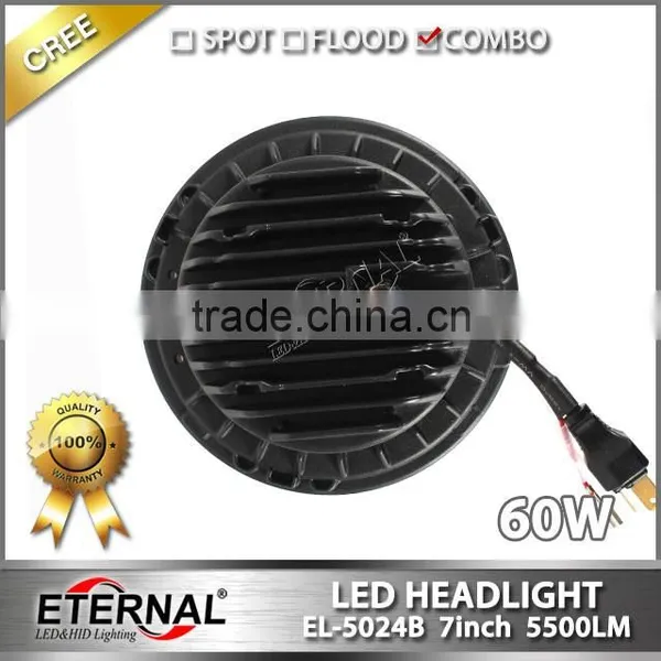 60W Round 7inch LED Headlight Replacement for Offroad Jeep Wrangler TJ JK CJ YJ 4x4 Vehicles Ford Harley Motorcycle photo-2