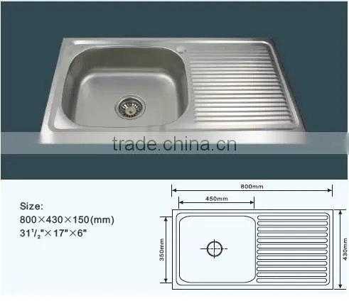 80x43cm Stainless Steel Kitchen Sink photo-2