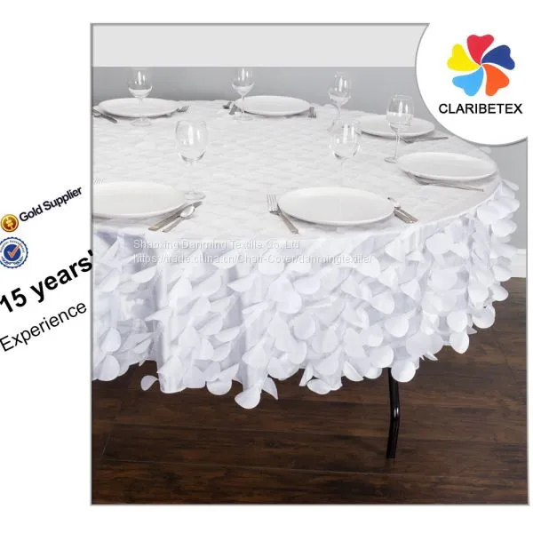 Round Satin Petal Embroidered Wedding Table Cloth photo-3