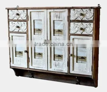 Antique Wooden Kitchen Cabinet, Vintage Wooden Cupboard With 4 Photo Openings photo-4