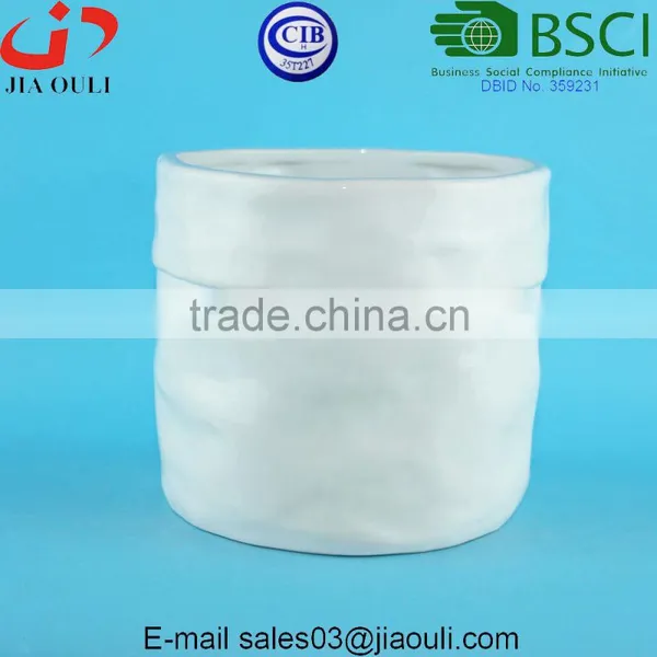 Embossed/ Dimple Design Glazed White Ceramic Garden Pots and Planters photo-3