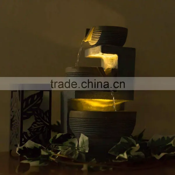 Three Tier Cascading Basins Tabletop Water Fountain With LED Light photo-2