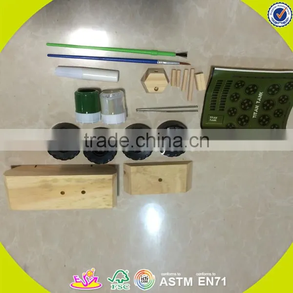 2017 Wholesale Baby Wooden Tank Toy Diy Painted Kids Wooden Tank Toy W03A081 photo-2