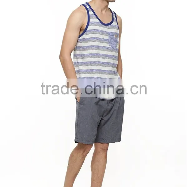 Mens Slub Striped in Bulk Vests With Pocket Wholesale photo-3