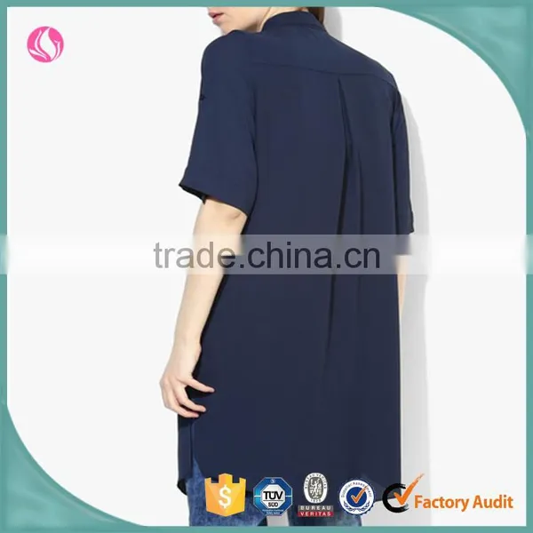 Woman Longline Latest Dress Shirt Design Blank Wholesale Dress Shirts photo-2