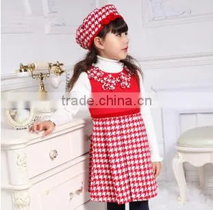2015 Kid Apparel Houndstooth Pleated Winter Kid Dress Kid Clothing for Cute Girl photo-2