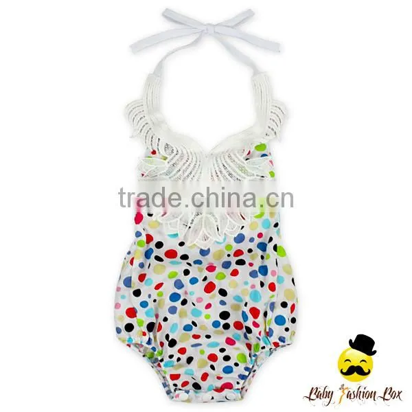 Baby & Kids Clothes Summer Cotton Frock Navy Flower Printed Halter Lace Froal Infant Baby Girl Bodysuit Vintage Romper photo-4