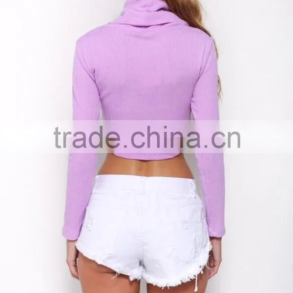 2015 New Arrival Turtle Neck Design Sexy Crop Top/knitted Sweatshirt for Women photo-5