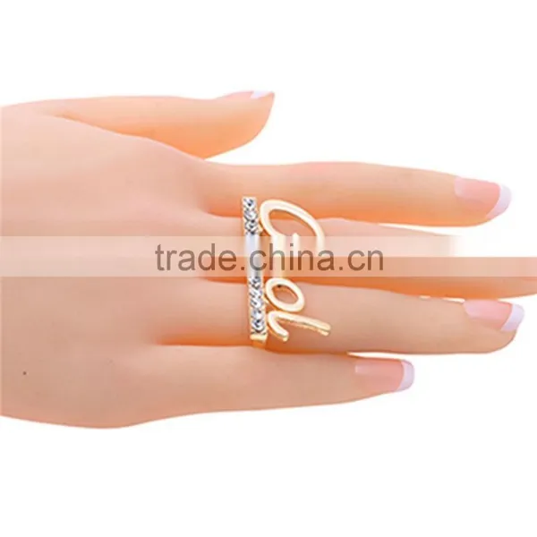 Gold-plated Rhinestone Cool Knuckle Double Finger Rings photo-2