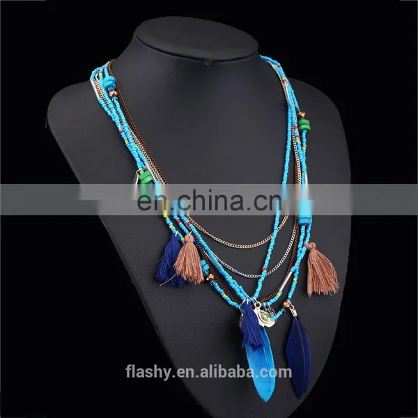 New Fashion Feather Women Necklace Beaded Necklace Chains Jewelry photo-3