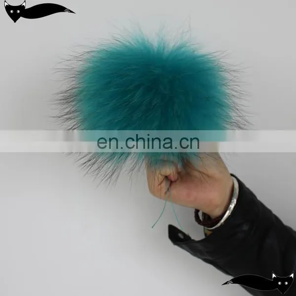 Updating green 15cm raccoon fur ball key chain