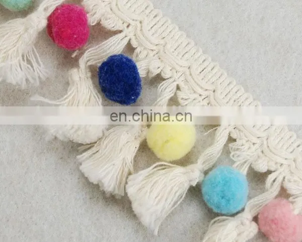 Top Fashion Multico Design Cotton Pompom Fringe Tassel Trim photo-4