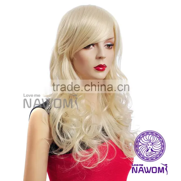 Fashion Ladies Long Curly Hair Inclined Bang Fleeciness and Big Waves Wig photo-3