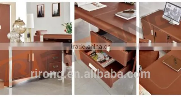 Antique Customized Colorful Wooden Commercial Front Executive Office Desk With Genuine Leather Cover Design photo-5