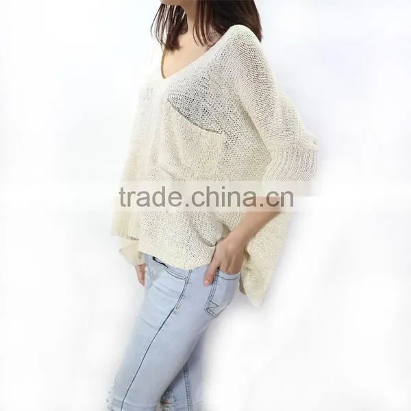 Lady Summer Low Round Neck Pullover Sweater Female Bat Sleeve Hollow Loose Sweater photo-5
