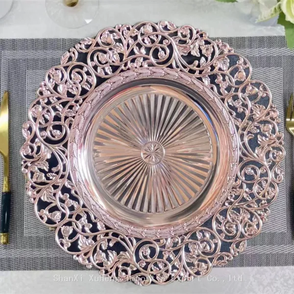 Factory Wholesale Modern Elegant Non Disposable 14.5 Inch Gold Plastic Charger Plates For Wedding Party photo-5