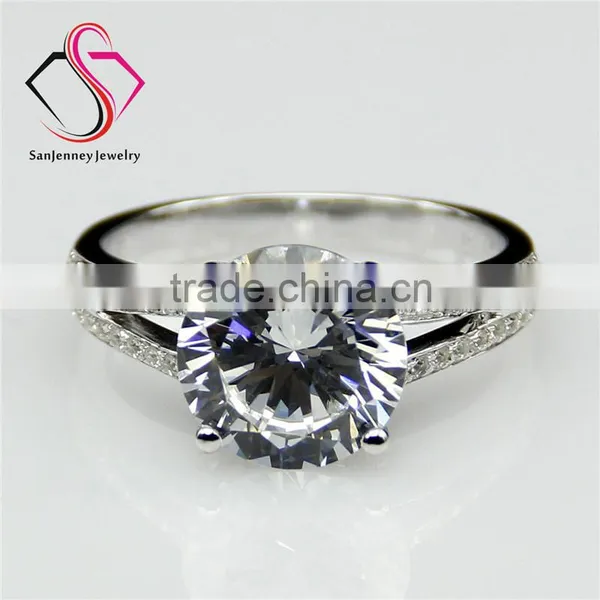 Round Brilliant Cut Moissanite 3CT 9.0mm Center Split Shanks 14k 18k White Yellow Gold Diamond Engagement Ring