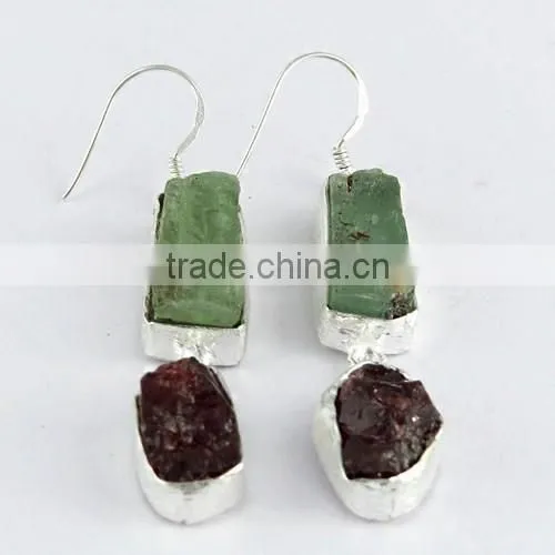 Paradise !! Rough Prehnite & Garnet 925 Sterling Silver Earring, 925 Stamped Silver Jewelry, Buy Silver Jewelry photo-3