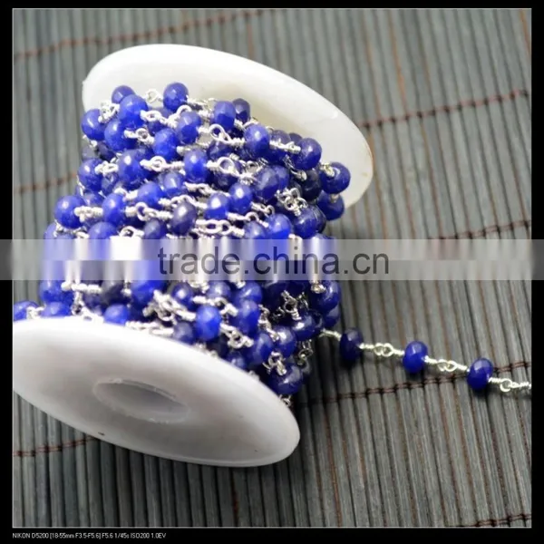LFD-0015C ~ Wholesale Silver Plated Wire Wrapped Blue Stone Chain Beaded Jewelry Finding photo-3