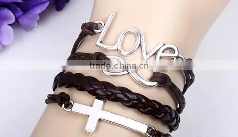 >>New Arrival Christian LOVE Cross Infinity Leather Bracelet/ photo-2