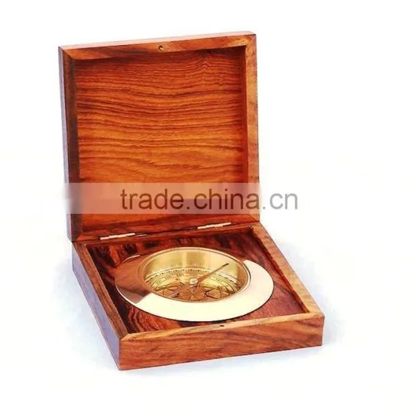 Antique Nautical Solid Brass Compass- Admiral's Desk Compass With Rosewood Box 13410 photo-5