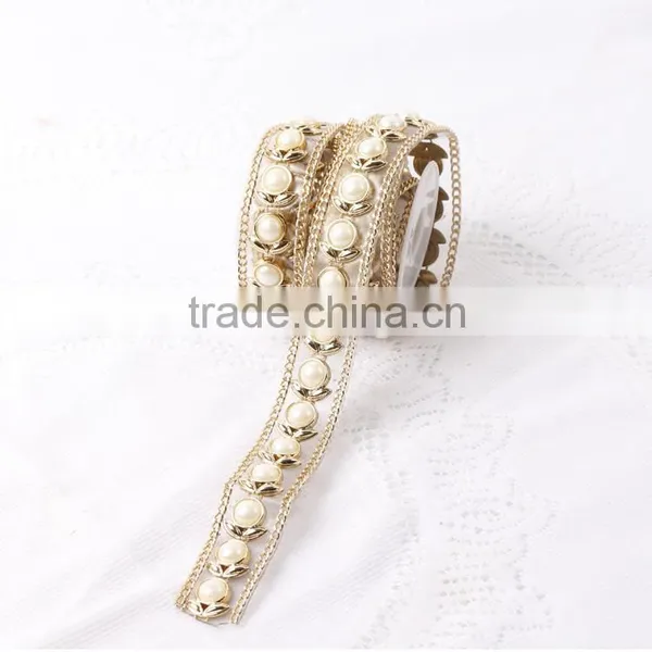 New Arrival Hotfix Chain Rhinestone And Pearl Mesh For Wedding Dress photo-3