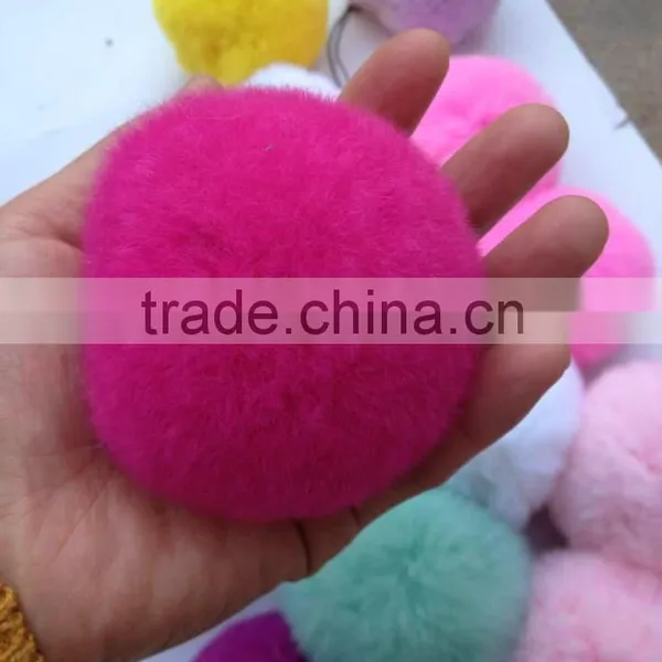 Natural Rex Rabit Fur Pompoms Wholesale Fur Pom Poms / 8cm Fur Ball Keychain Quality Choice photo-6