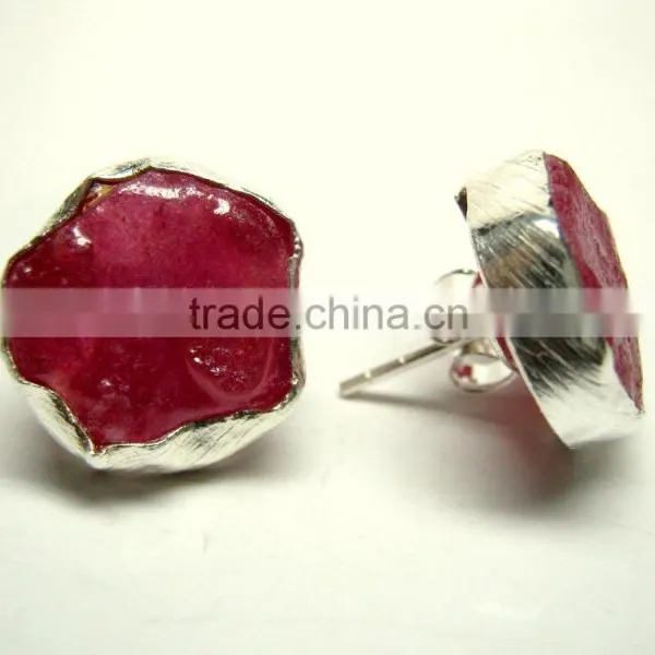Ruby Raw Gemstone 925 Sterling Silver Earring Stud Jewelry, Rough Gemstone Stud Earrings photo-2
