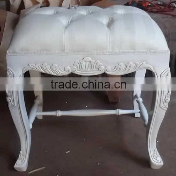 French Stool White Painted - Wooden Furniture Indonesia - Stool With Leather Seat