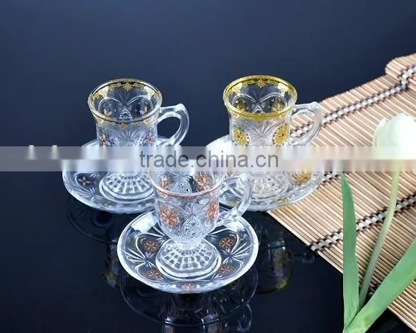 Small Round Decal Tea Glass Cup and Saucer Set photo-2