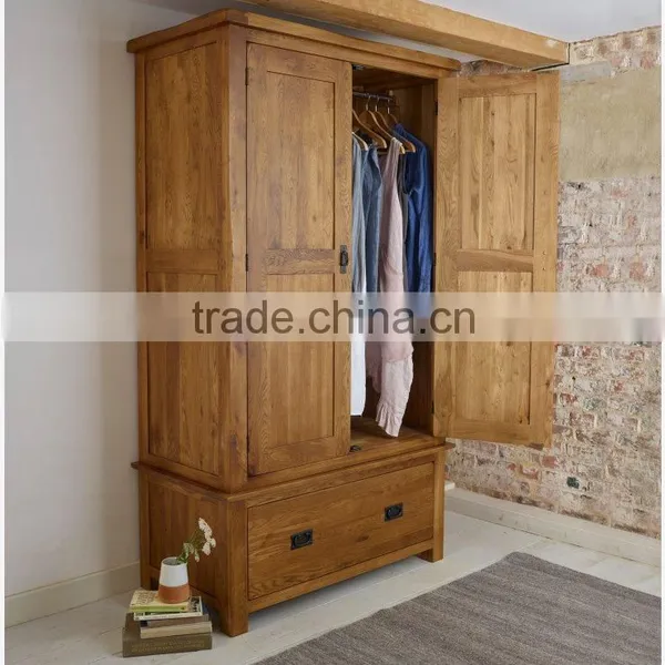 Rustic Solid Oak Wood 2 Doors Wardrobe photo-5