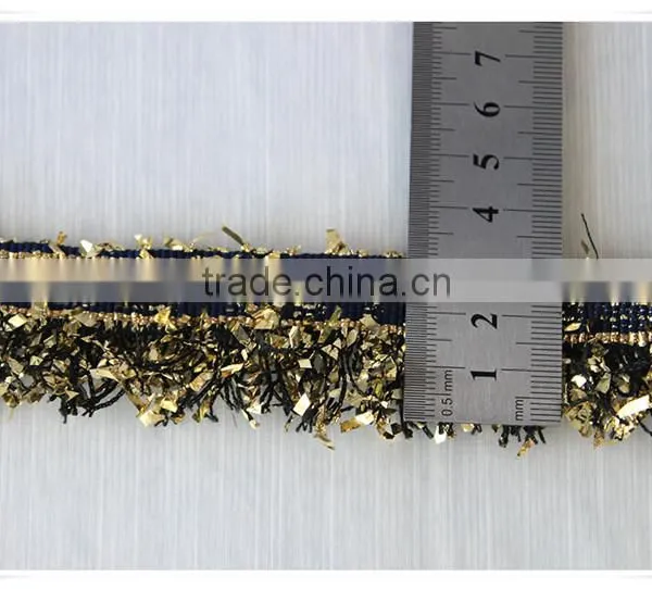 China Fancy Novelty Metallic Blue Tape With Gold Lurex Tassel Fringe Trim photo-2