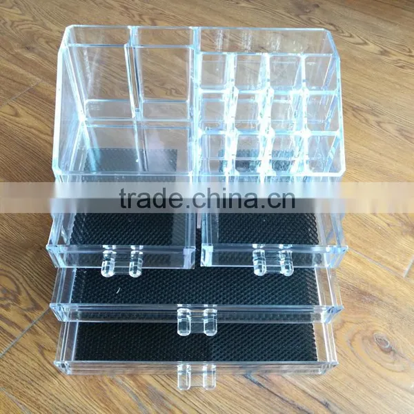 Wholesale Household 2pcs Clear Cosmetic Acrylic Makeup Organizer With 8 Grids 16 Darwers for Store Jewelry Cosmetic photo-4