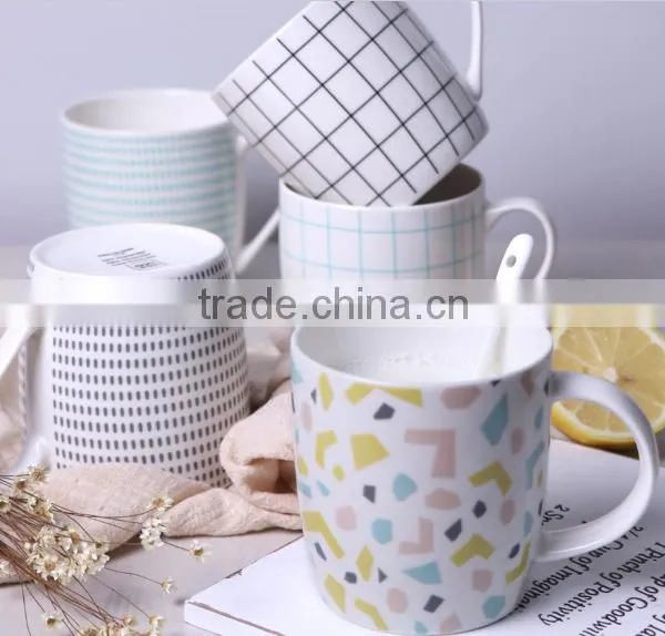 12-Ounce Porcelain Coffee Mug Red (white Dots Stripes Grey ) photo-2
