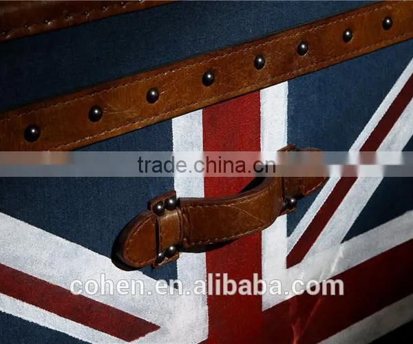 Europe Handmade Antique UK Flag Fabric and Leather Decorative Storage Trunk photo-5
